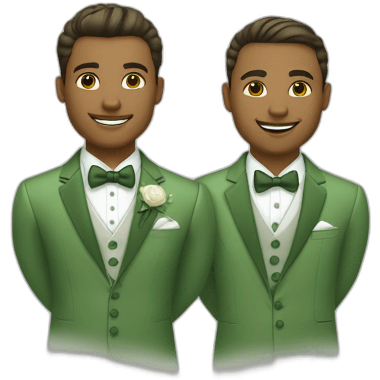 set of grooms in green suits light olive skinned latio the other white emoji