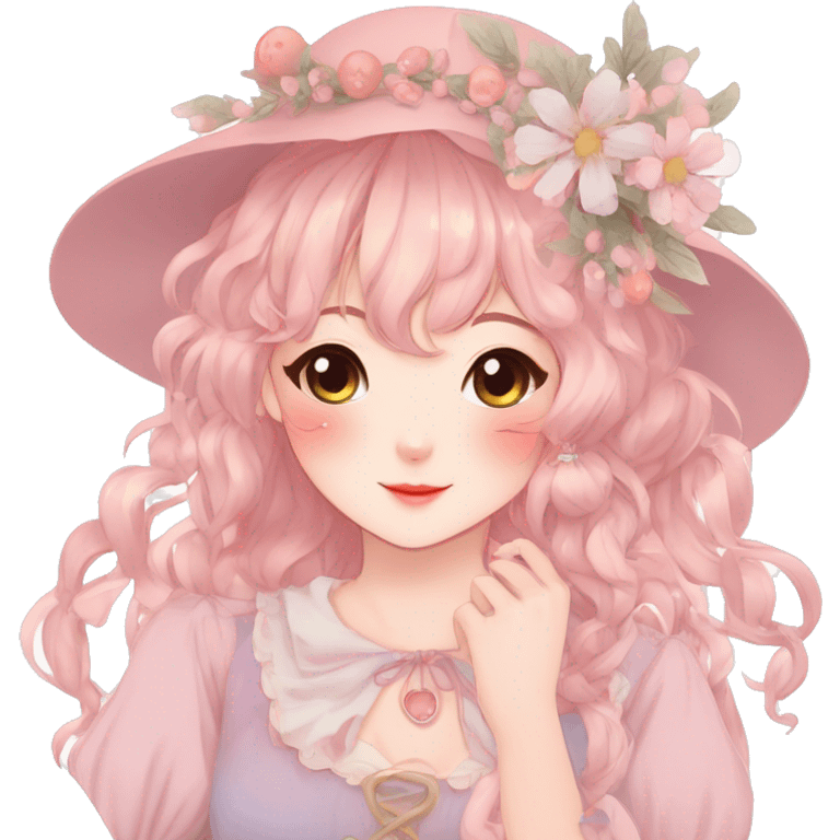 Gorgeous anime style lady with blushing face and accessories cottagecore fairycore  Kawaii anime colorful pearly romantic simplistic aesthetic trending stylea emoji