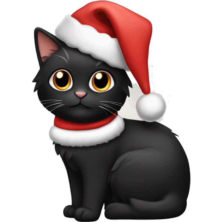 Black calico cat wearing a Christmas hat emoji