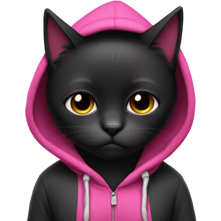 Sad black cat with pink hoodie  emoji