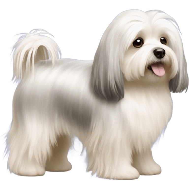 Side view of Havanese with long hair all the way down to the floor emoji