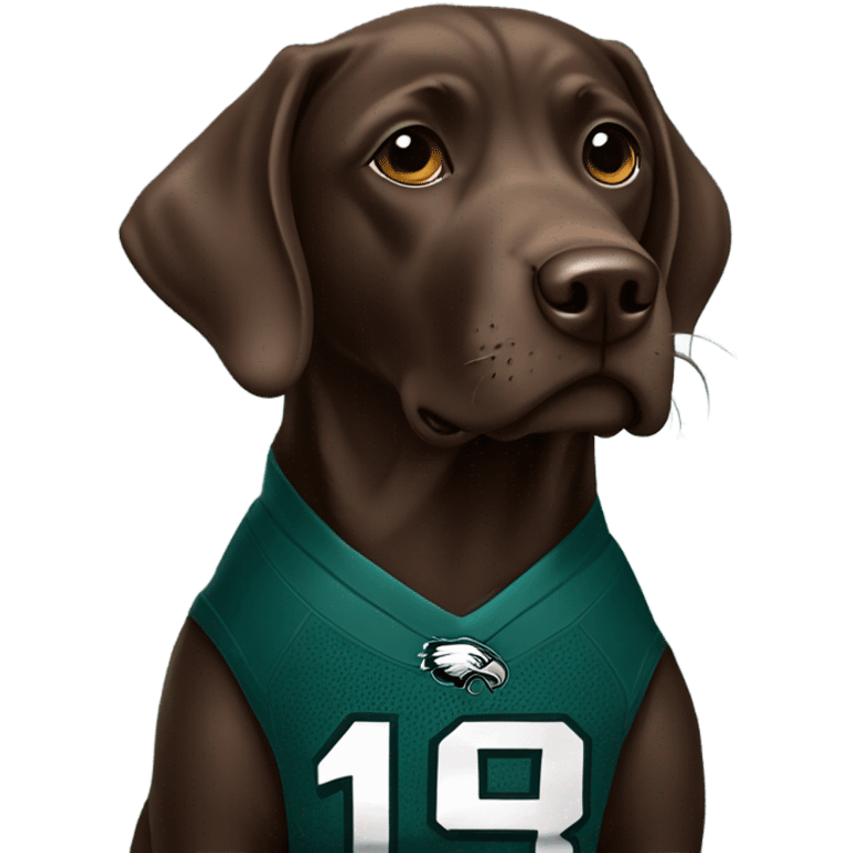 Chocolate Labrador wearing a Philadelphia Eagles jersey emoji