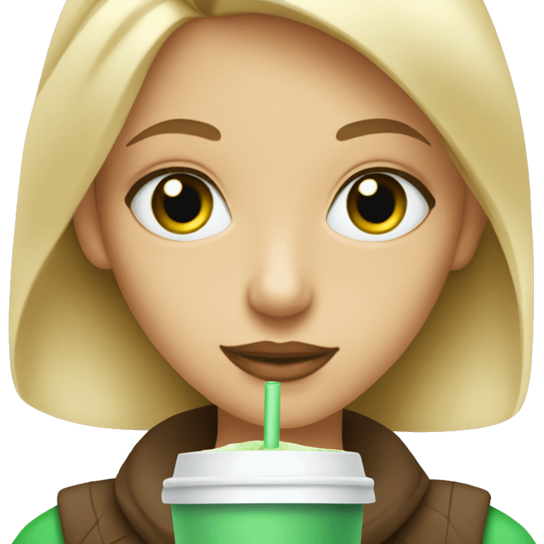 blondie girl with green eyes drinking ice coffee  emoji