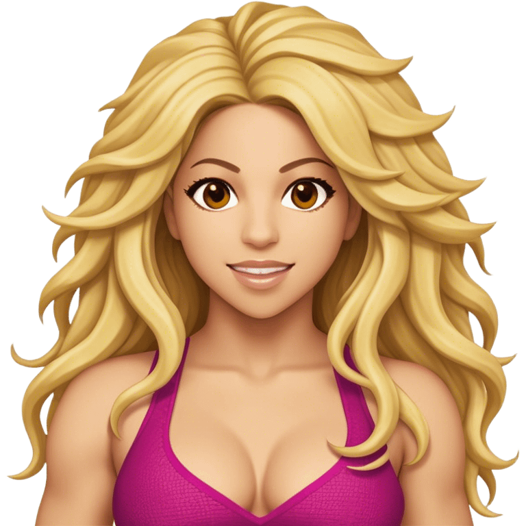 Cinematic Realistic Shakira Portrait Emoji, depicted as a dynamic charismatic pop icon with energetic movement and expressive features, rendered with vibrant textures and dynamic modern lighting that captures her global appeal. emoji