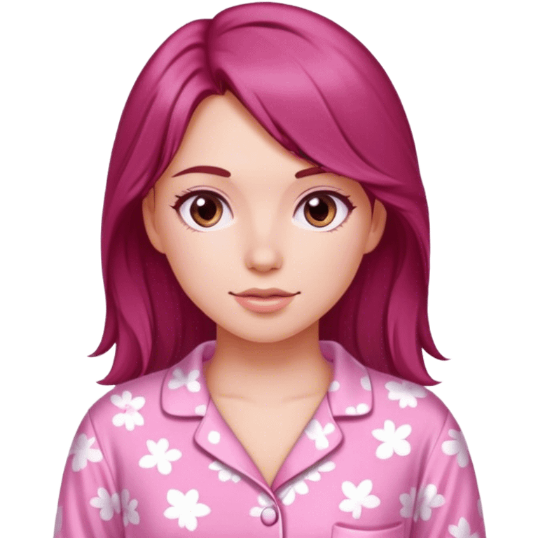 A beautiful, burgundy haired girl wearing pink pajamas emoji