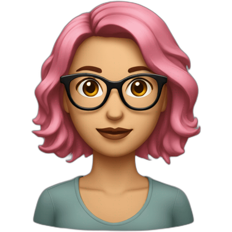 Mujer pelo corte bob castaño, gafas rosas emoji