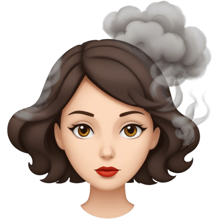 brunette woman with a lot smoke blowing of the top of her head emoji