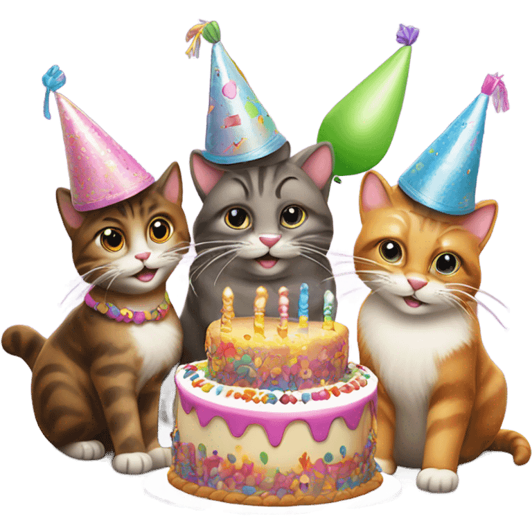 six cats birthday party emoji