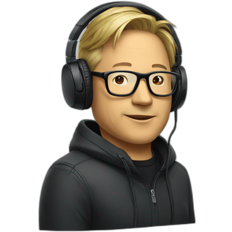 Jensen Huang with black glasses wearing big headphones emoji