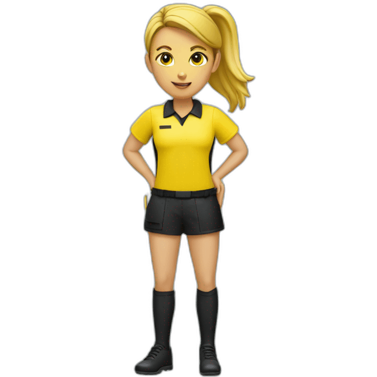 Female Fieldhockey referee yellow shirt with whistle emoji