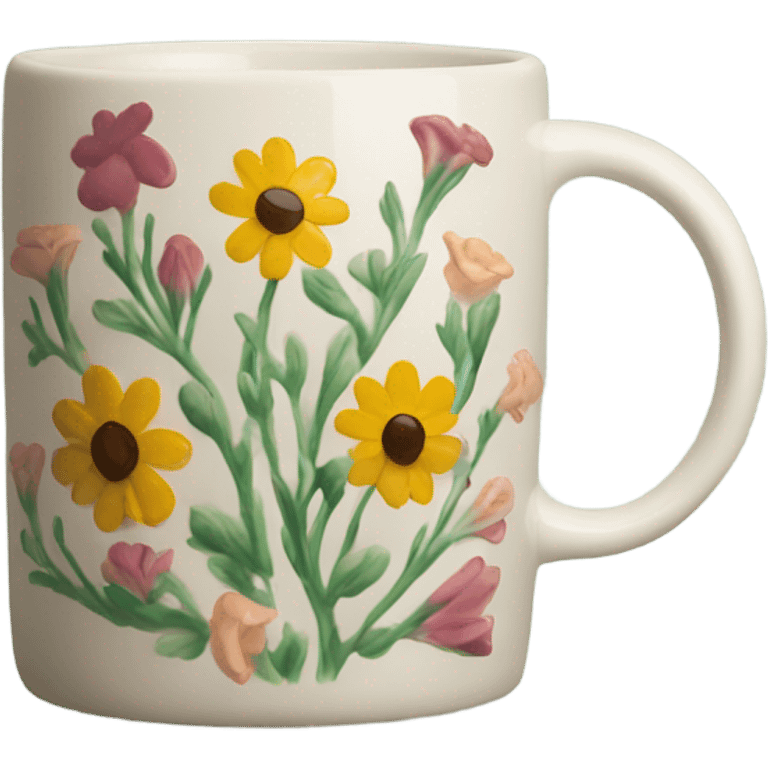 ceramic mug with flowers painted on it emoji