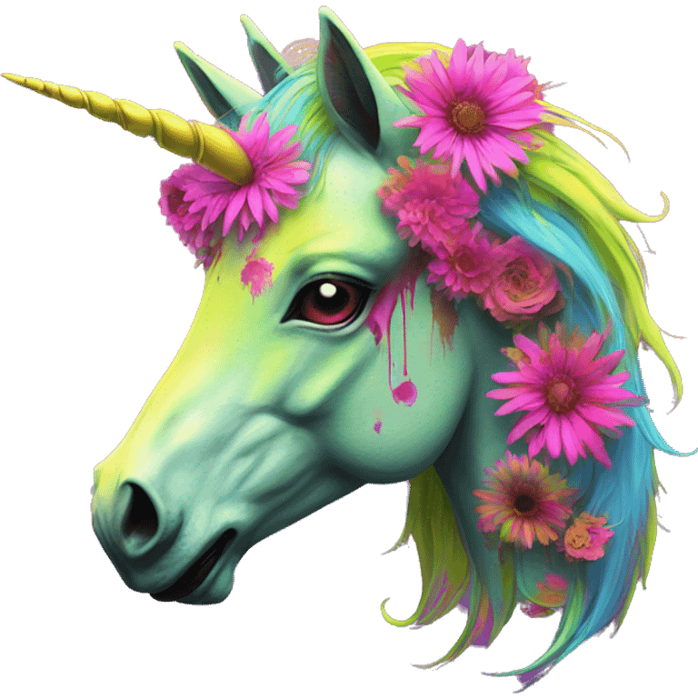 Zombie Pegasus unicorn psychedelic flowers floral groovy art neon rave raving emoji