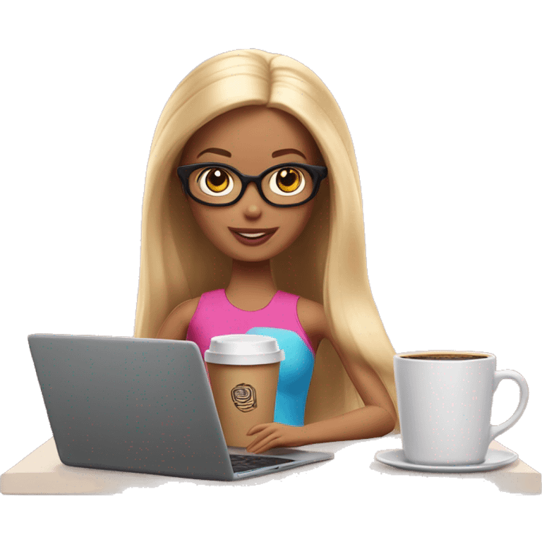 barbie student with laptop and coffee emoji