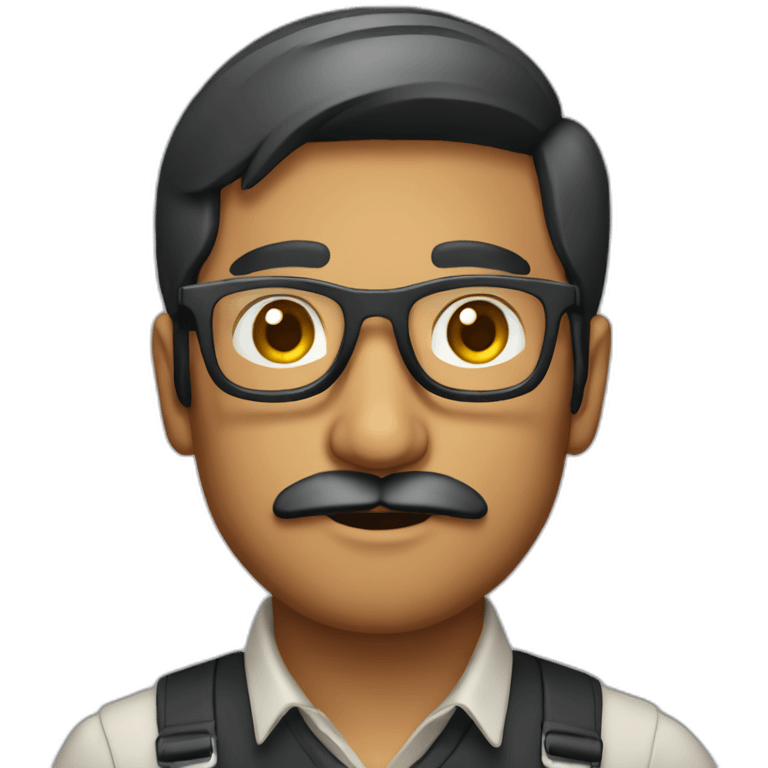 Indian male with moustache and light beard wearing cooling glasses at 20s emoji