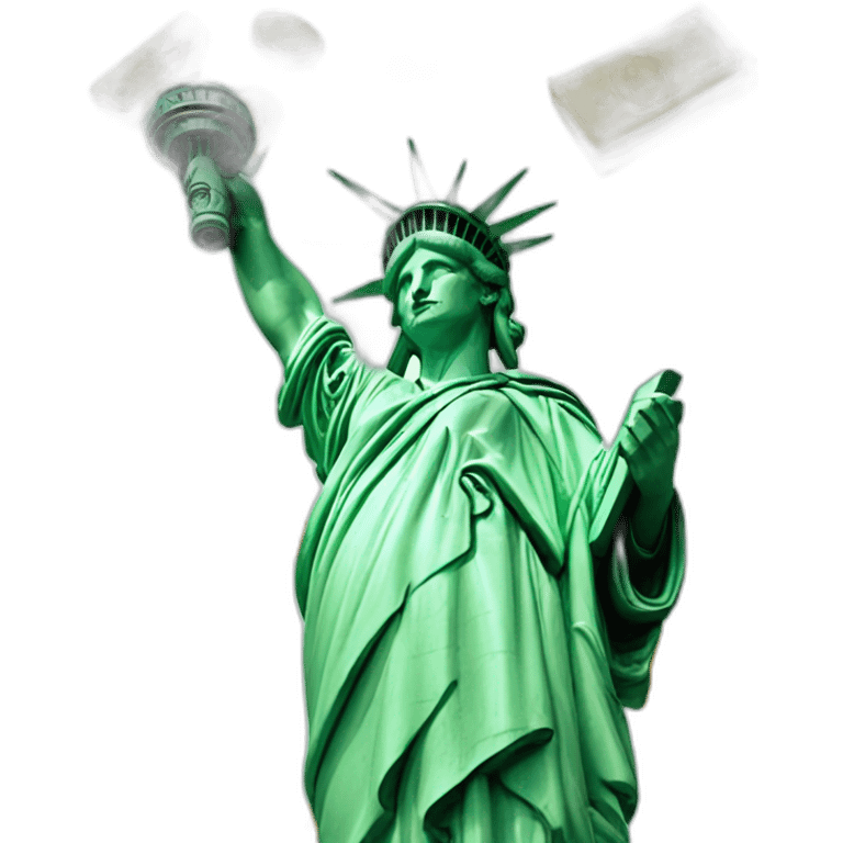 statue of liberty with cash and gold around with money in the hand emoji