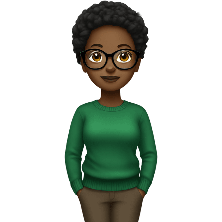 black girl wearing black round glasses and a green sweater  emoji