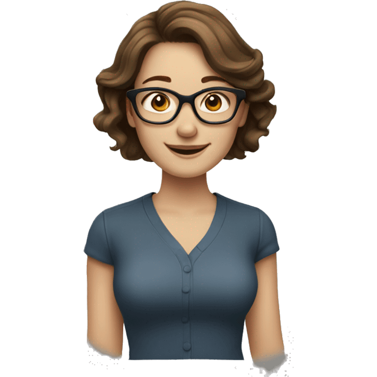 a brown hair woman, pale skin, wearing glasses and smiling  emoji