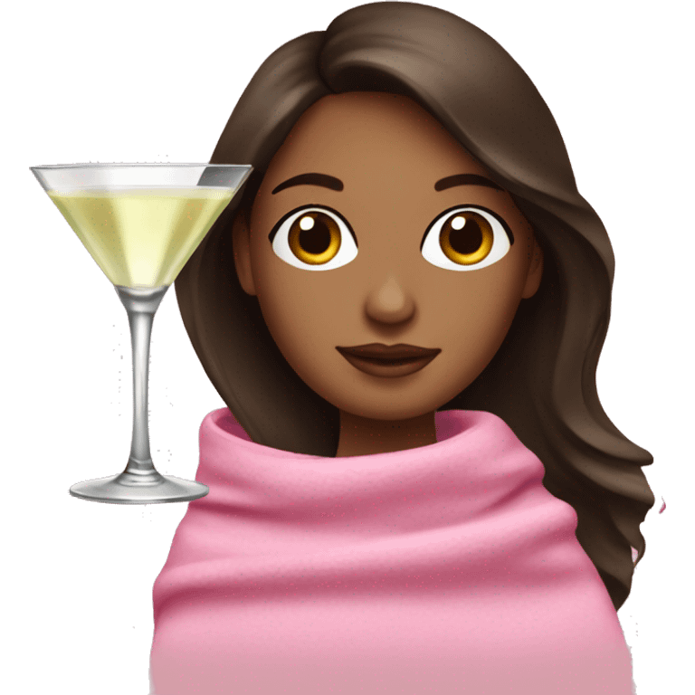 Brunette in pink blanket with a martini emoji