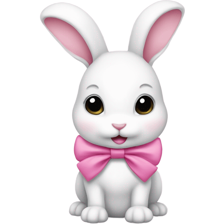 Cute white bunny with a pink bow emoji