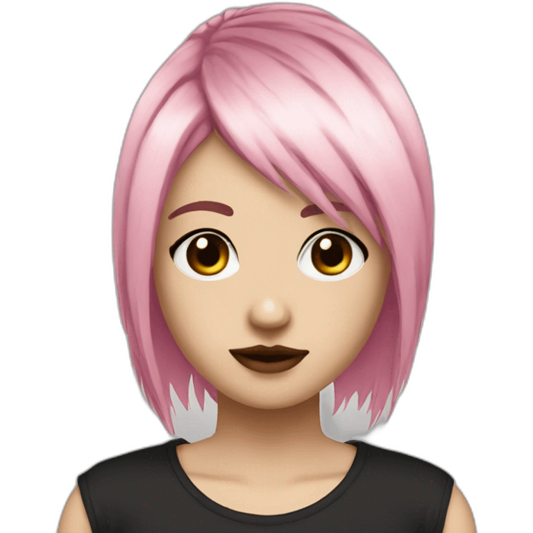 2007 emo girl with brown eyes and pink strand grunge stule emoji