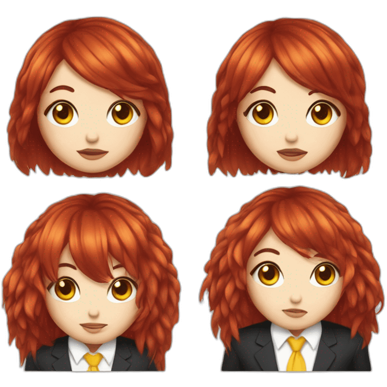 (gril) makima with red hair fringe, yellow eyes with a circle inside and a white shirt and black tie emoji