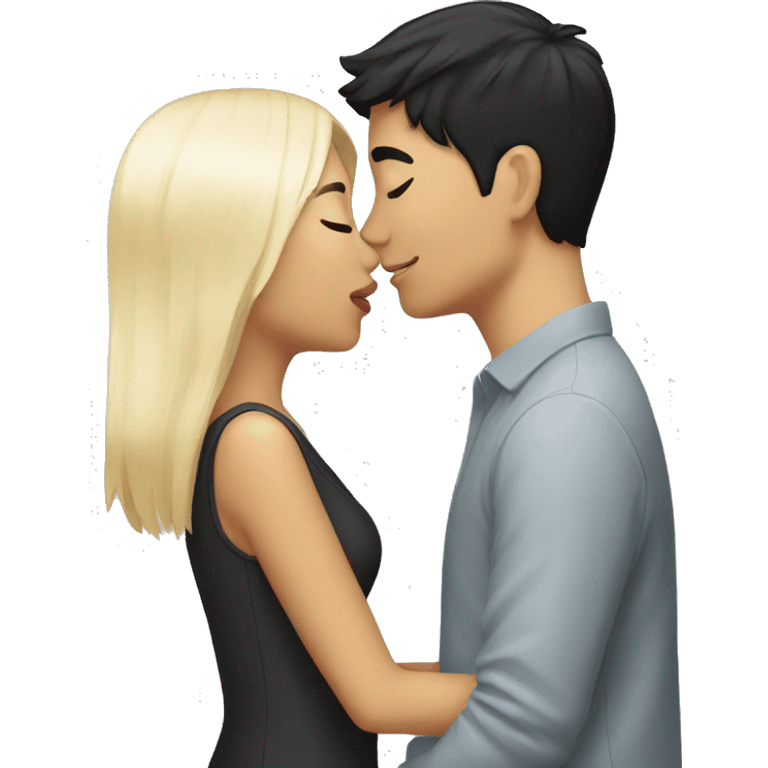 Asian girlfriend black hair kissing white male blonde hair emoji