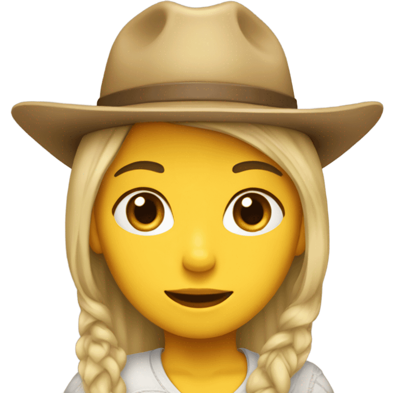 girl with beige cowboy hat, default yellow skin emoji