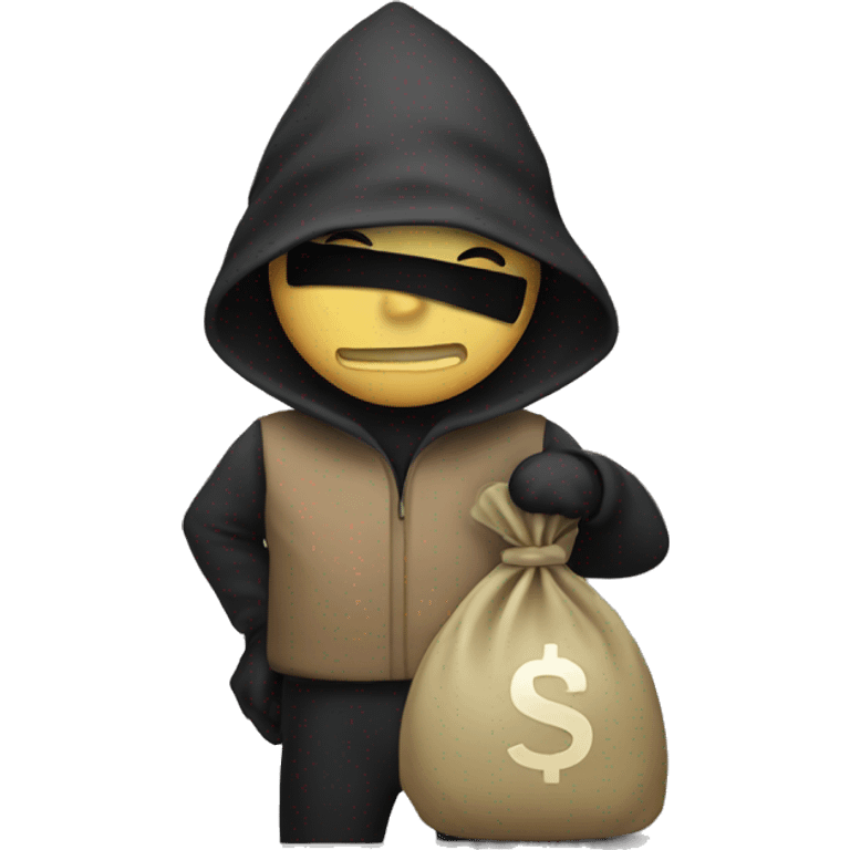 Eyes covered thief with money bag  emoji