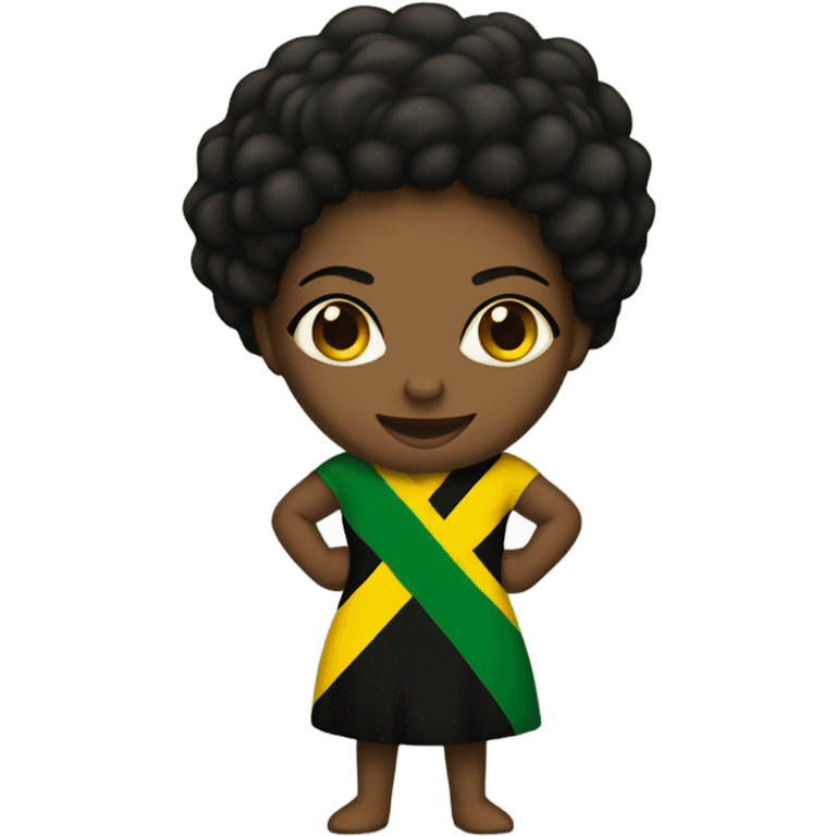 Black woman with fist up with Jamaican flag on back emoji