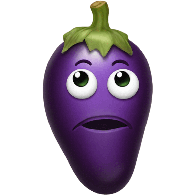 Emoji with his eyes rolled up and a eggplant in his mouth emoji