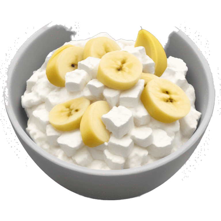 Cottage cheese in a bowl with banana slices as a topping emoji