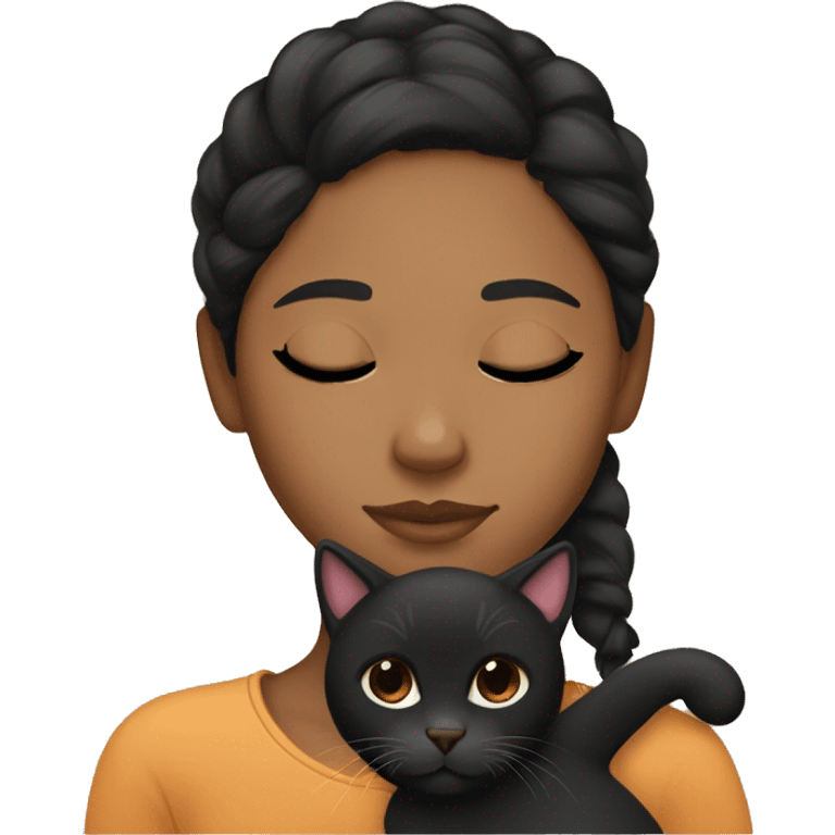 brown Girl with black hair and cat sleeping  emoji