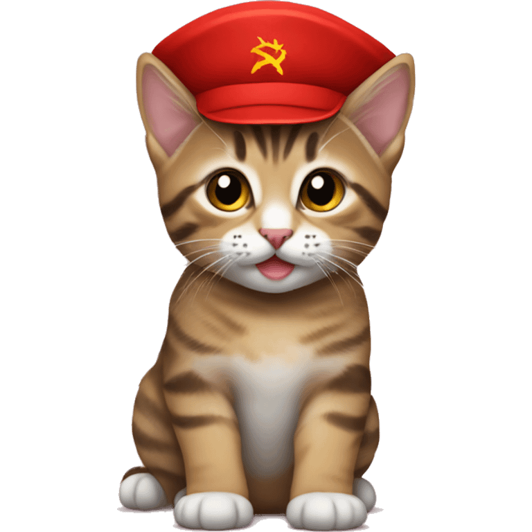 Tabby kitten wearing communist hat emoji