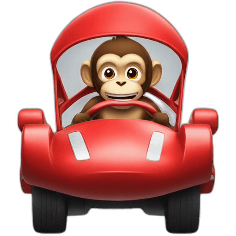 Monkey in a F1 red car with a Asian man running after him emoji