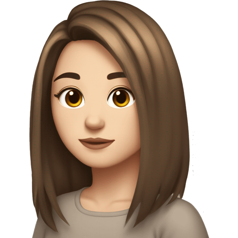 Girl brown middle length hair brown eyes, pale, long bottom lashes, lazy outfit emoji