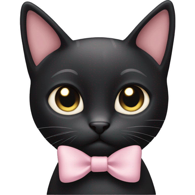 Black cat with a little light pink bow on its ears emoji