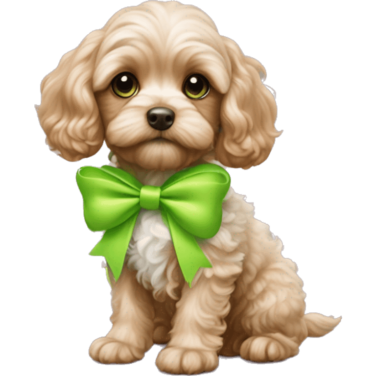 Cavapoo puppy with neon green bows and dress  emoji