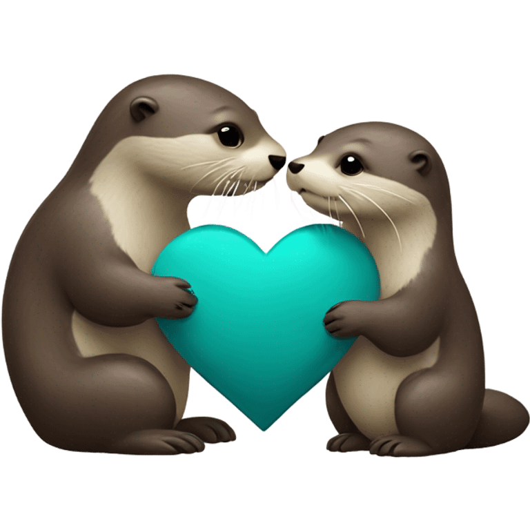 Otter handing another otter a teal colored heart emoji