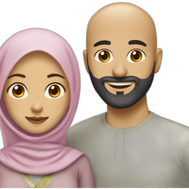 Muslim bearded bald man and hijab wife emoji