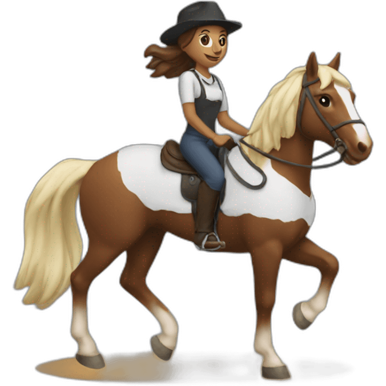 woman riding a horse with bib 54 emoji