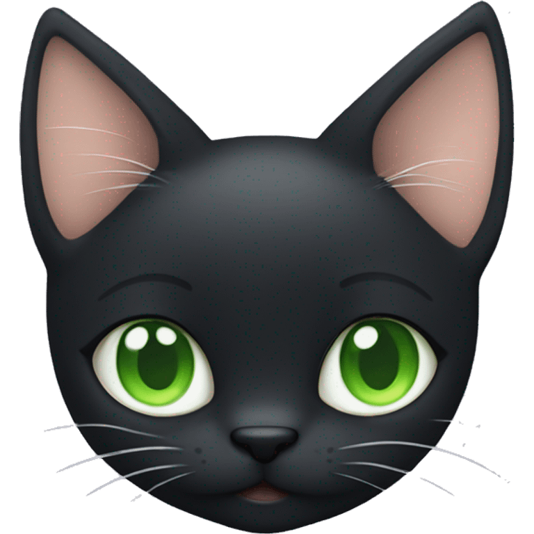 Black cat with tiny white hair under chin and green eyes emoji