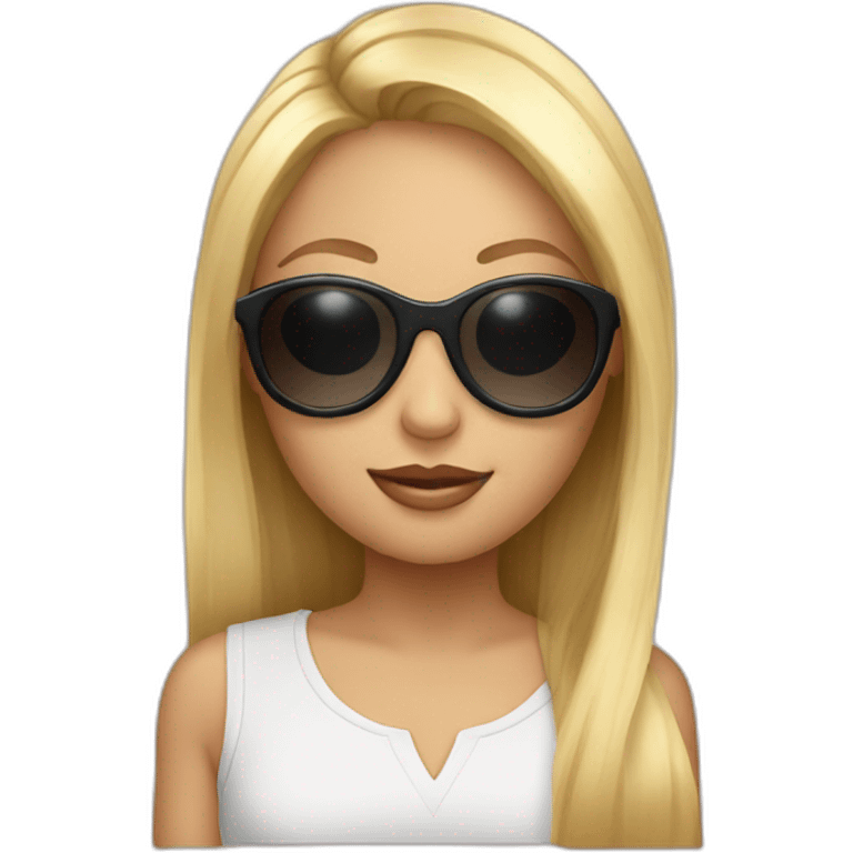 A picture of a blonde girl with big buggy sunglasses emoji