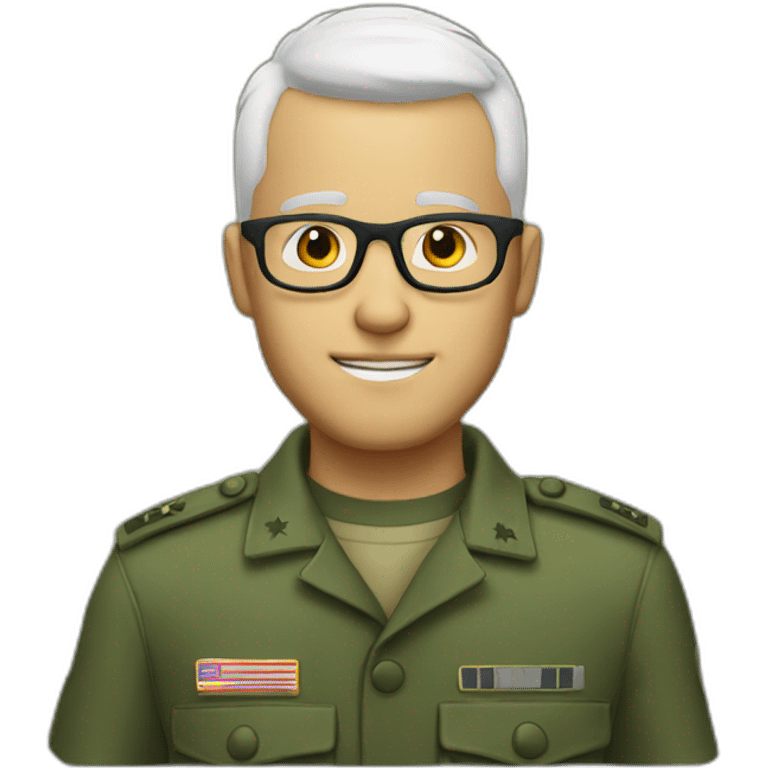 Man glasses, bold white, army haircut emoji