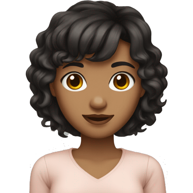 woman, medium skin, brown eyes, black wavy hair with bangs emoji