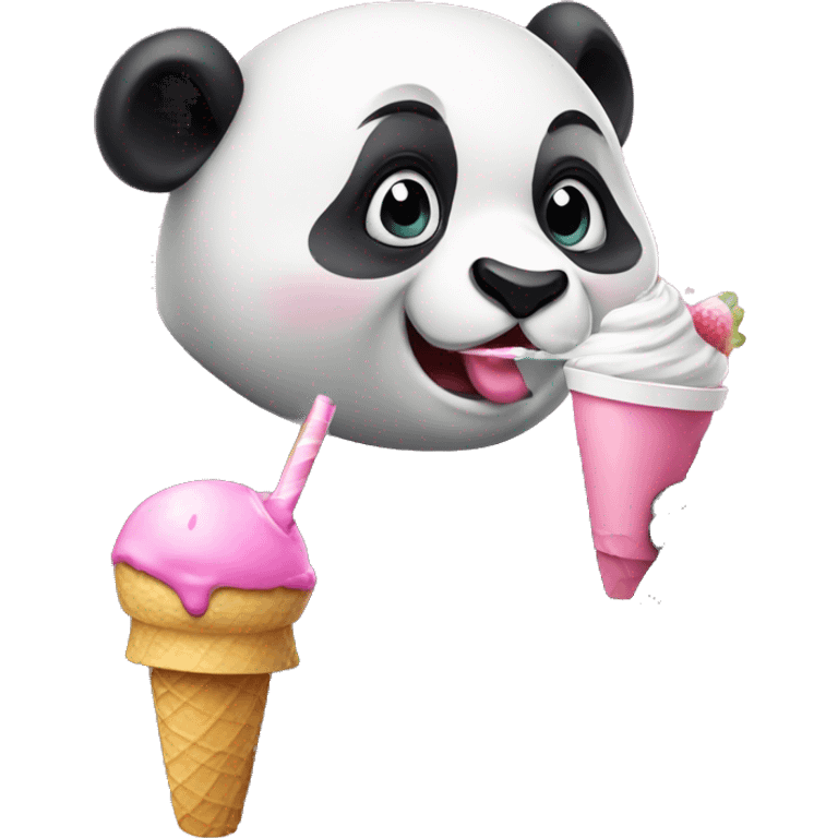 Panda eating ice cream with a pink hat and a drink  emoji