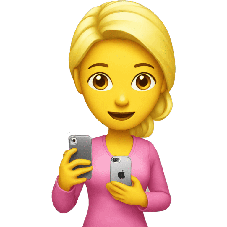 yellow woman wearing pink holding iphone emoji