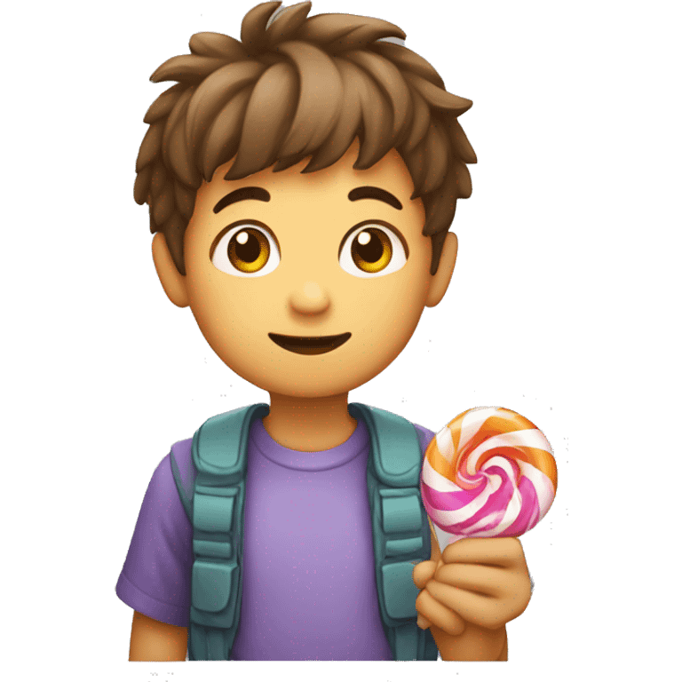 A cute boy holding candy in his hand emoji