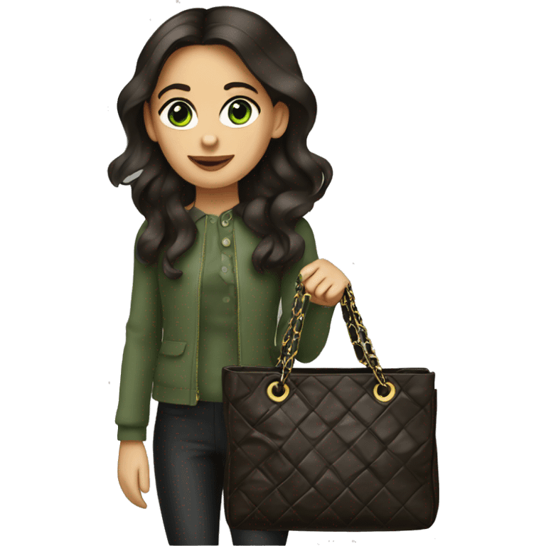 Girl with green eyes dark brown hair holding a Chanel bag  emoji