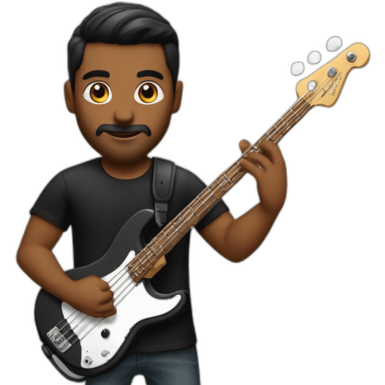 Punjabi, man, very strong, black, in black shirt, playing electric bass emoji