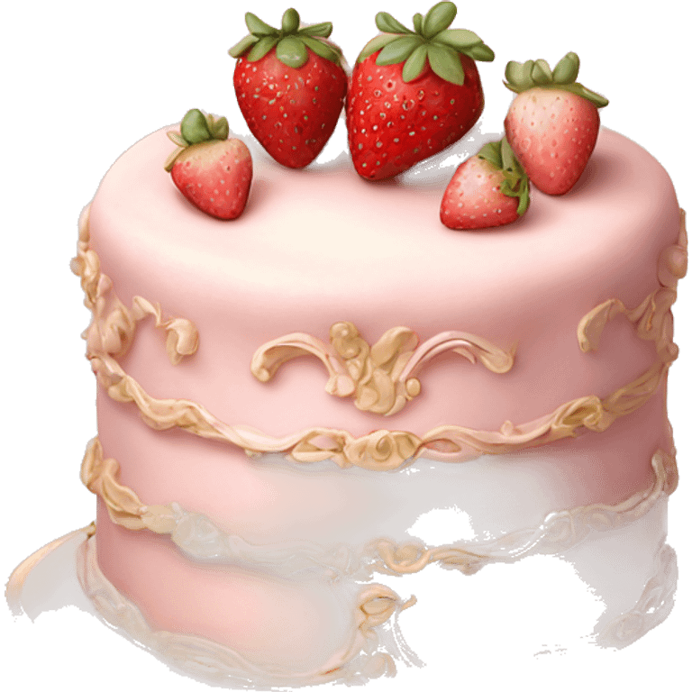 vintage rococo highly detailed pale pink cake with strawberries emoji